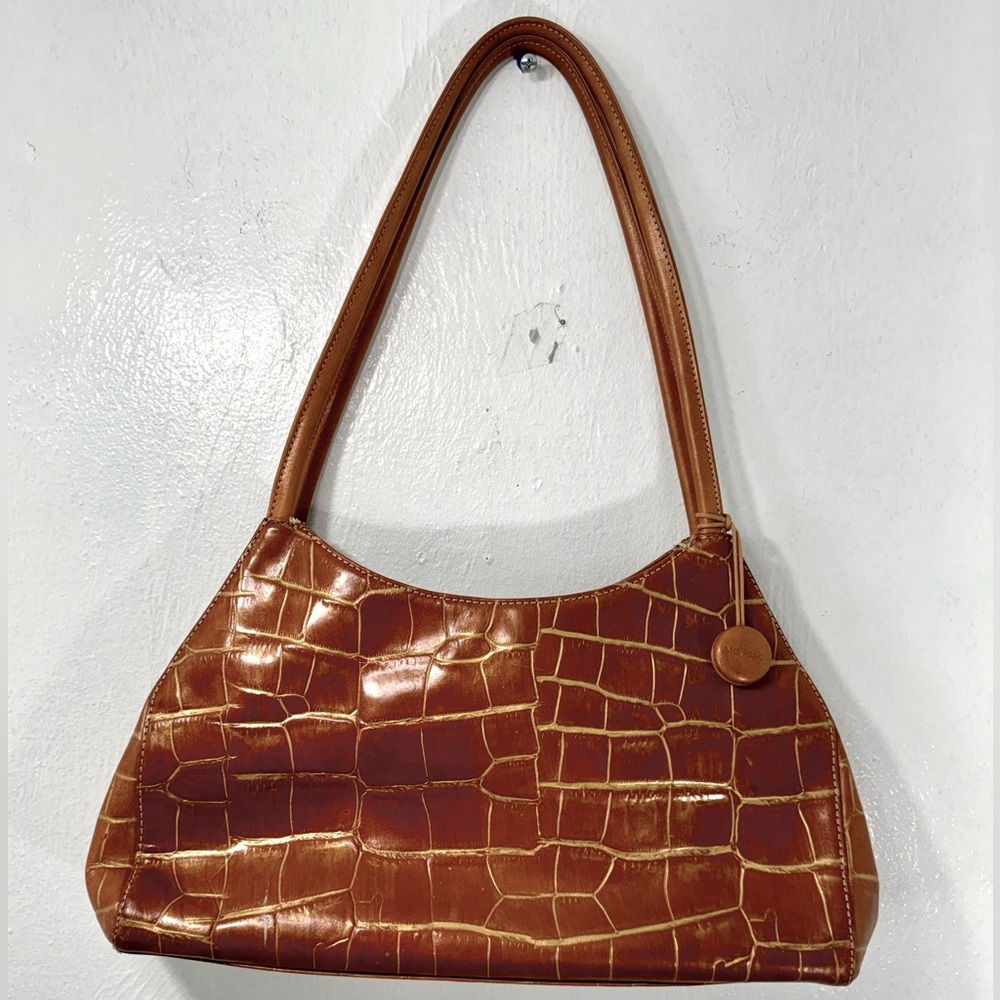 Unique Vintage Monsac Original-Brown Croc embossed shoulder bag.